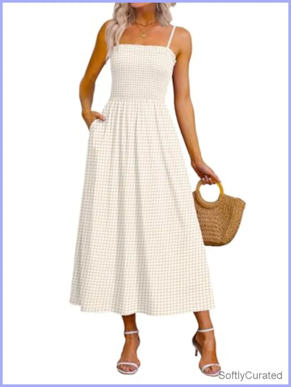 Spaghetti Strap Smocked Maxi Dress with Pockets - Bohemian Casual Long Dress
